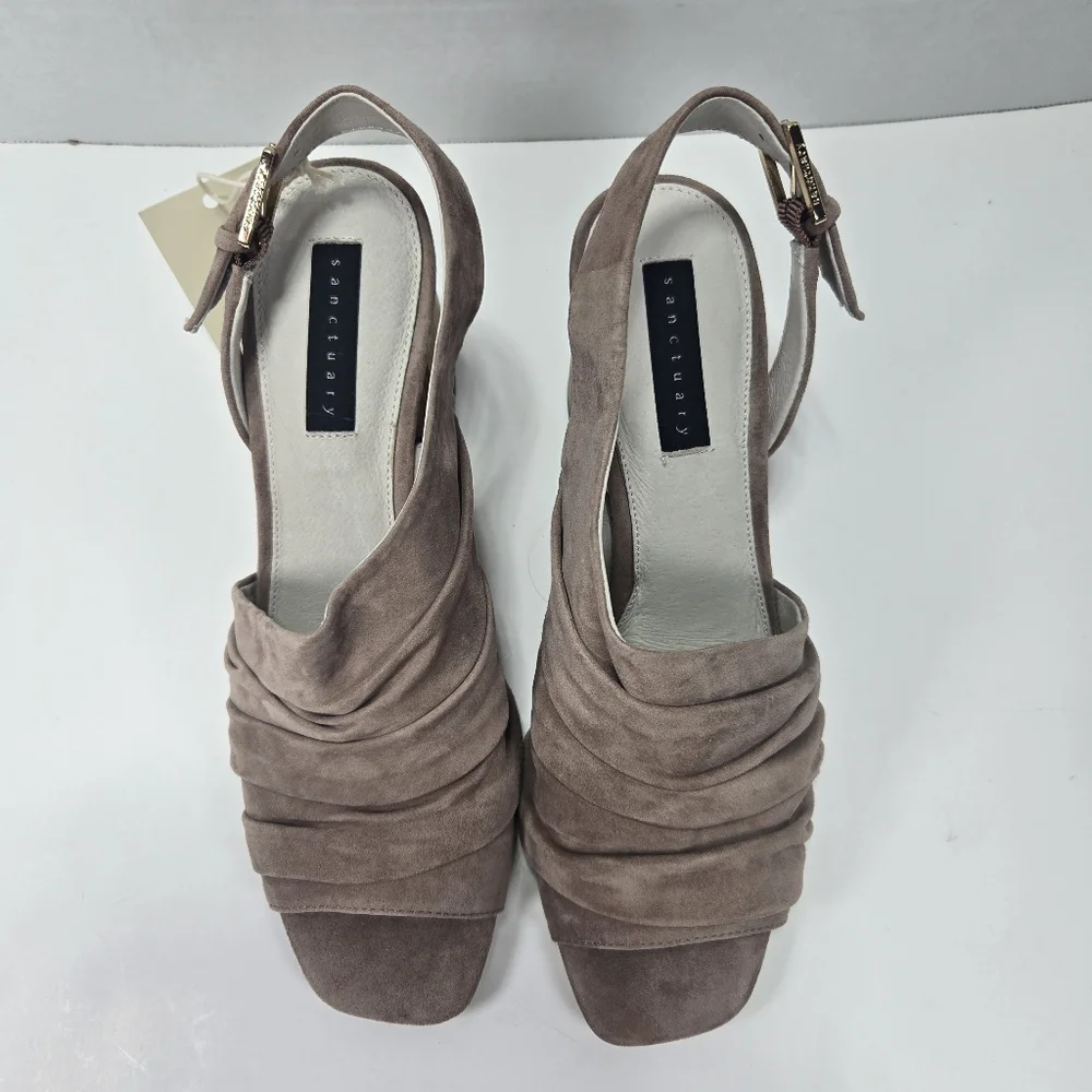 Sanctuary Regal Taupe Leather Slingback Woodgrain 3 1/2